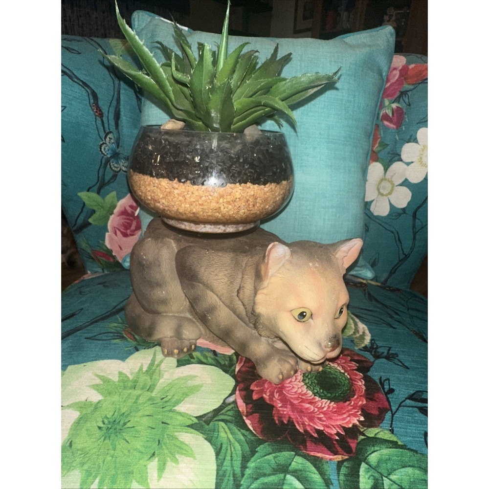 Cat Plant Stand Stool Resin Table Vintage 10 Inches